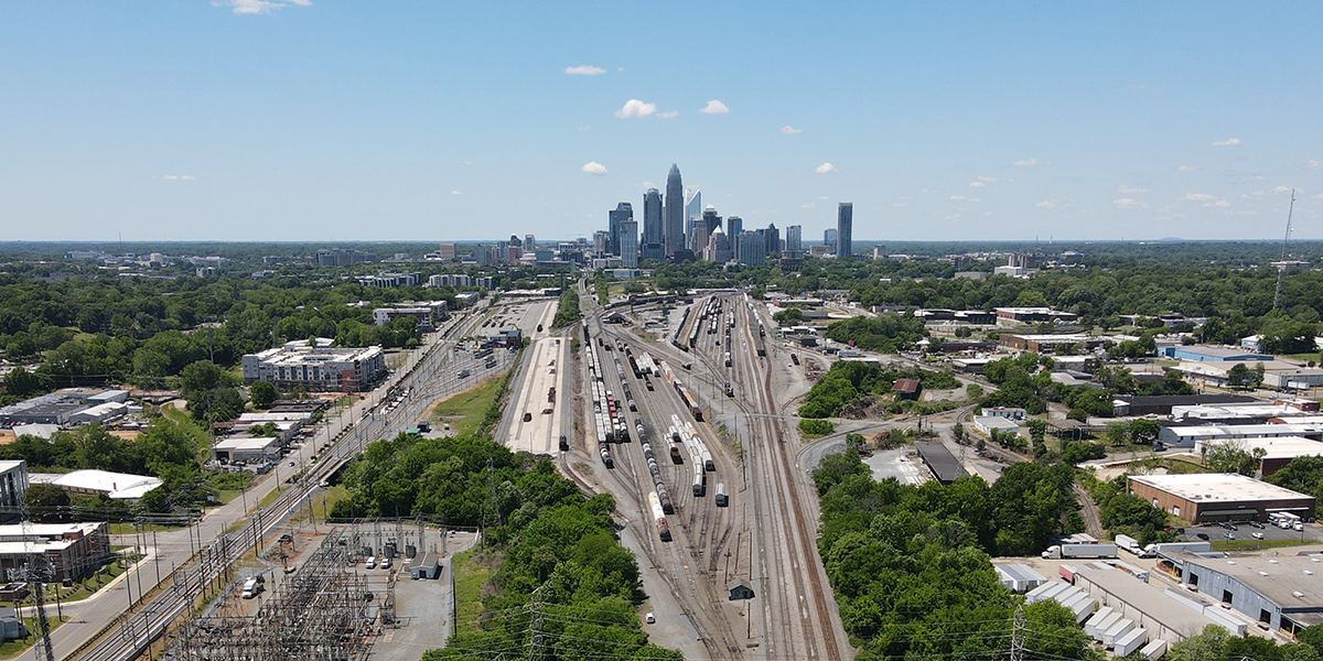 aerial view of uptown downtown Charlotte, North Carolina